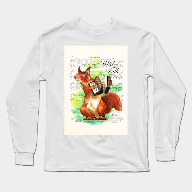 Wild Folk - Squirrel on squeezebox Long Sleeve T-Shirt by shiro